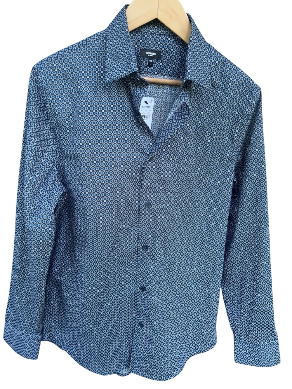 EXPRESS Men’s Slim Fit Geometric Button Up Shirt Small Stretch Cotton NWT
